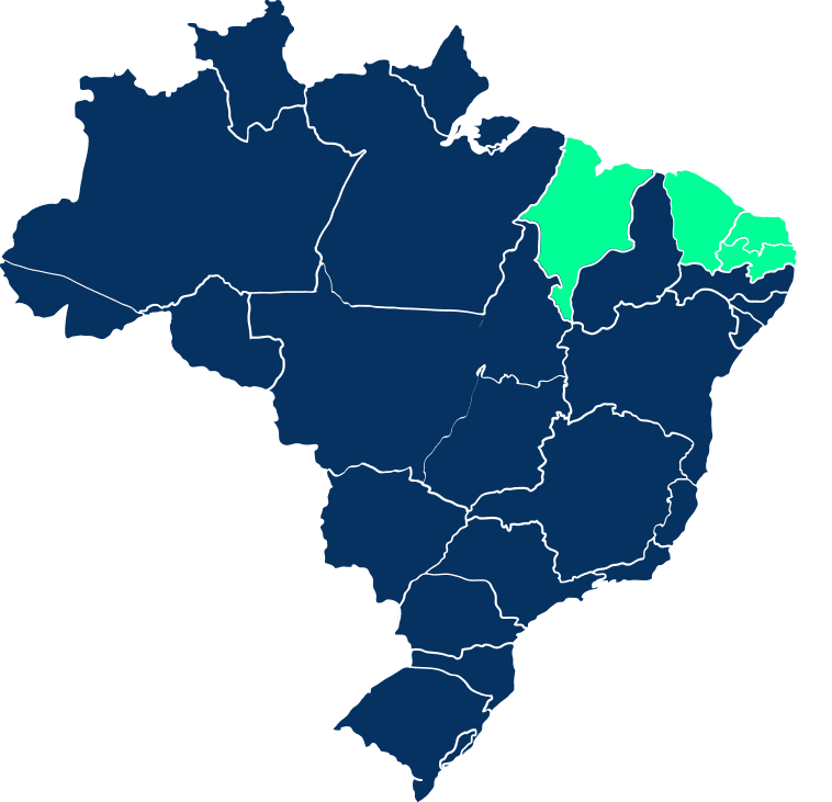 Mapa do Brasil com estados do nordeste em destaque